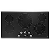 GE 36 Inch Wide 5 Burner Electric Cooktop with Power Boil and Stainless Steel Trim Stainless Steel