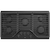 GE 36 Inch Wide 5 Burner Natural Gas Cooktop with 15,000 BTU Power Boil Burner and Precise Simmer Burner Black