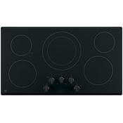 GE 36 Inch Wide 5 Burner Electric Cooktop with 8 Inch Power Boil Element and Dishwasher-Safe Grates Black