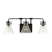 Generation Lighting Jaden 3 Light 24" Wide Vanity Light with Seedy Glass Shades Midnight Black