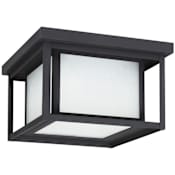 Generation Lighting Hunnington 2 Light 10" Wide Outdoor Flush Mount Square Ceiling Fixture with Frosted Glass Black