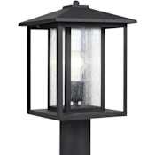 Generation Lighting Hunnington 15" Tall Outdoor Single Head Post Light with Seedy Glass Black