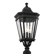 Generation Lighting Cotswold Lane 3 Light 23" Tall Post Light With Seedy Glass Panels Black
