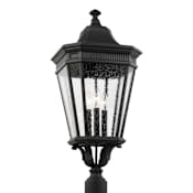 Generation Lighting Cotswold Lane 3 Light 28" Tall Post Light with Seedy Glass Panels Black
