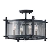 Generation Lighting Ethan 4 Light 17" Wide Semi-Flush Drum Ceiling Fixture Antique Forged Iron / Brushed Steel