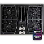 GE Profile 30 Inch Wide 4 Burner Natural Gas Cooktop with Trim and Downdraft Exhaust Stainless Steel