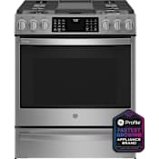 GE Profile Profile 30 Inch Wide 5.6 Cu. Ft. Slide In Gas Range with Convection Oven and No Preheat Air Fry Stainless Steel