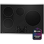 GE Profile 30 Inch Wide 4 Burner Induction Cooktop with Trim and Precision Temperature Control Stainless Steel on Black