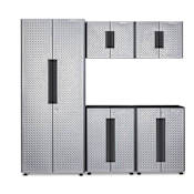 Gladiator Flex Cabinet System IV 78 Inch Wide Free Standing and Wall Mounted Garage Storage Cabinet with Soft Close Doors Silver Tread