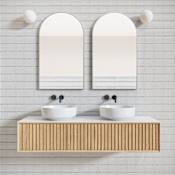 Glass Warehouse Kira 22" W x 38" H Contemporary Arched Framed Bathroom Wall Mirror Brushed Nickel