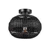 Globe Electric Beth 12" Wide Semi-Flush Ceiling Fixture with Rattan Shade Matte Black