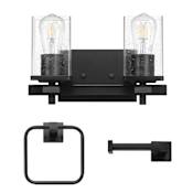 Globe Electric Dakota 2 Light 13" Wide Vanity Light with Towel Ring and Toilet Paper Holder Matte Black