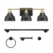 Globe Electric Soho Bathroom Vanity Set - 3 Light 24" Wide Vanity Light, Towel Bar, Robe Hook, Toilet Paper Holder, and Towel Ring Included Matte