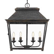Golden Lighting Abingdon 4 Light 21" Wide Taper Candle Pendant with Clear Glass Shade Antique Black Iron