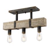 Golden Lighting Garrett 3 Light 20" Wide Semi-Flush Linear Ceiling Fixture Antique Black Iron