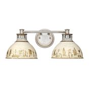 Golden Lighting Kinsley 2 Light 19" Wide Vanity Light with Antique Ivory Shades Aged Galvanized Steel