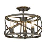 Golden Lighting Alcott 3 Light 14" Wide Semi-Flush Ceiling Fixture Antique Black Iron