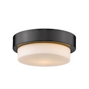 Golden Lighting 9" Wide Flush Mount Drum Ceiling Fixture Matte Black / Opal