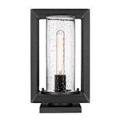 Golden Lighting Smyth 13" Tall Pier Mount Post Light with Seedy Glass Shade - Square Base Natural Black