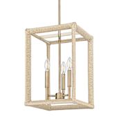 Golden Lighting Kimber 3 Light 12" Wide Taper Candle Pendant Modern Brass / Light Natural Rattan