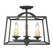 Golden Lighting Athena 3 Light 15" Wide Semi-Flush Ceiling Fixture Natural Black