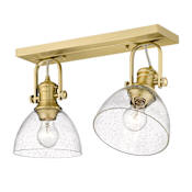 Golden Lighting Hines 2 Light 18" Wide Semi-Flush Ceiling Fixture with Seedy Glass Shades Brushed Champagne Bronze