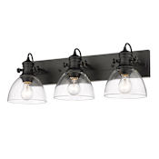 Golden Lighting Hines 3 Light 25" Wide Vanity Light with Clear Glass Shades Matte Black