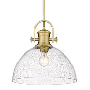 Golden Lighting Hines Single Light 13-1/2" Wide Pendant with Seeded Glass Shade Brushed Champagne Bronze