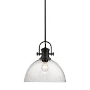 Golden Lighting Hines Single Light 13-1/2" Wide Pendant with Seeded Glass Shade Black