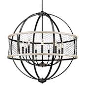 Golden Lighting Roost 9 Light 33" Wide Taper Candle Style Chandelier Matte Black / Chicken Wire