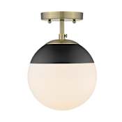 Golden Lighting Dixon 8" Wide Semi-Flush Globe Ceiling Fixture with Black Accent and Frosted Glass Aged Brass