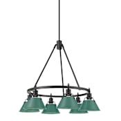 Golden Lighting Orwell 6 Light 29" Wide Chandelier Matte Black / Pine Green Shades