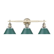 Golden Lighting Orwell 3 Light 27" Wide Vanity Light Aged Brass / Pine Green Shades