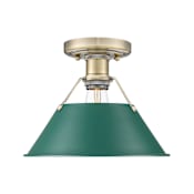 Golden Lighting Orwell 10" Wide Semi-Flush Ceiling Fixture Aged Brass / Pine Green Shades