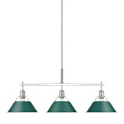 Golden Lighting Orwell 3 Light 36" Wide Linear Pendant Chrome / Pine Green Shades