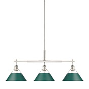 Golden Lighting Orwell 3 Light 36" Wide Linear Pendant Pewter / Pine Green Shades