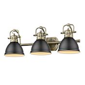 Golden Lighting Duncan 3 Light 25" Wide Bathroom Vanity Light with Matte Black Shades Aged Brass