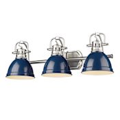 Golden Lighting Duncan 3 Light 25" Wide Vanity Light in Pewter with Colorful Shades Pewter / Navy Blue