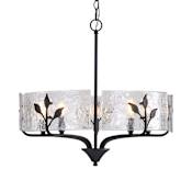 Golden Lighting Bloem 5 Light 24" Wide Taper Candle Style Chandelier Natural Black / Hammered Water Glass