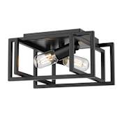 Golden Lighting Tribeca 2 Light 12" Wide Flush Mount Square Ceiling Fixture Black / Black