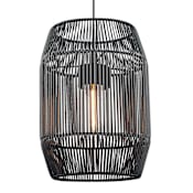 Golden Lighting Seabrooke 15" Wide Cage Pendant with Black Composite Wicker Shade Natural Black