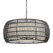 Golden Lighting Everly 6 Light 28" Wide Drum Chandelier Matte Black / Modern Black Rattan