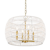 Golden Lighting Ellie 4 Light 19" Wide Drum Chandelier Modern Brushed Gold / Bleached White Raphia
