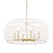 Golden Lighting Ellie 6 Light 28" Wide Drum Chandelier Modern Brushed Gold / Bleached White Raphia