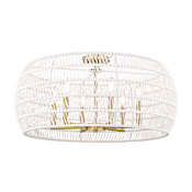 Golden Lighting Ellie 6 Light 28" Wide Semi-Flush Drum Ceiling Fixture / Converts to Pendant Modern Brushed Gold / Bleached White Raphia