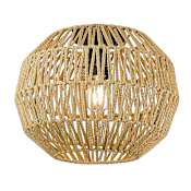 Golden Lighting Florence 14" Wide Flush Mount Globe Ceiling Fixture Matte Black / Natural Raphia