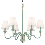 Golden Lighting Cheshire 6 Light 31" Wide Chandelier Antique Teal / White Rayon