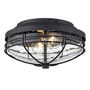 Golden Lighting Seaport 2 Light 12" Wide Outdoor Flush Mount Bowl Ceiling Fixture Natural Black / Seedy