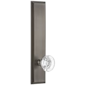 Grandeur Carre Solid Brass Tall Plate Rose Passage Door Knob Set with Bordeaux Crystal Knob and 2-3/8" Backset Antique Pewter