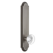 Grandeur Arc Solid Brass Tall Plate Rose Right Handed Privacy Door Knob Set with Bordeaux Crystal Knob and 2-3/8" Backset Antique Pewter